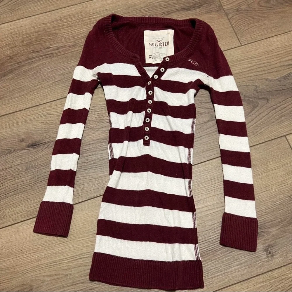 ISO!!! Abercrombie & Fitch Maroon and White Striped Long Sleeve - Picture 3 of 3
